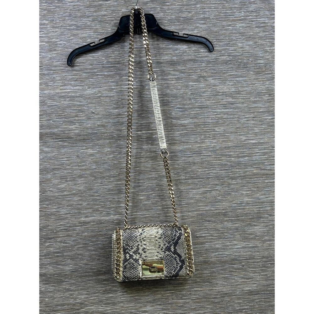 Russell & Bromley Crossbody Bag Womens Mini Beige Snakeskin Leather Chain Strap